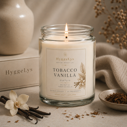HyggeLys Tobacco Vanilla Scented Candle – Soy Wax, 60hr Burn