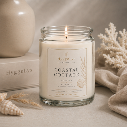 HyggeLys Coastal Cottage Scented Candle – Soy Wax, 60hr Burn