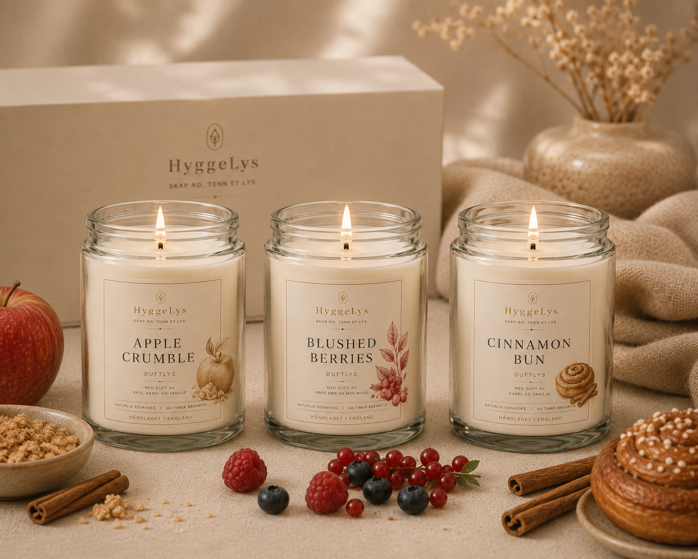 HyggeLys Hygge Collection Scented Candle Gift Set – 3-Pack Soy Wax