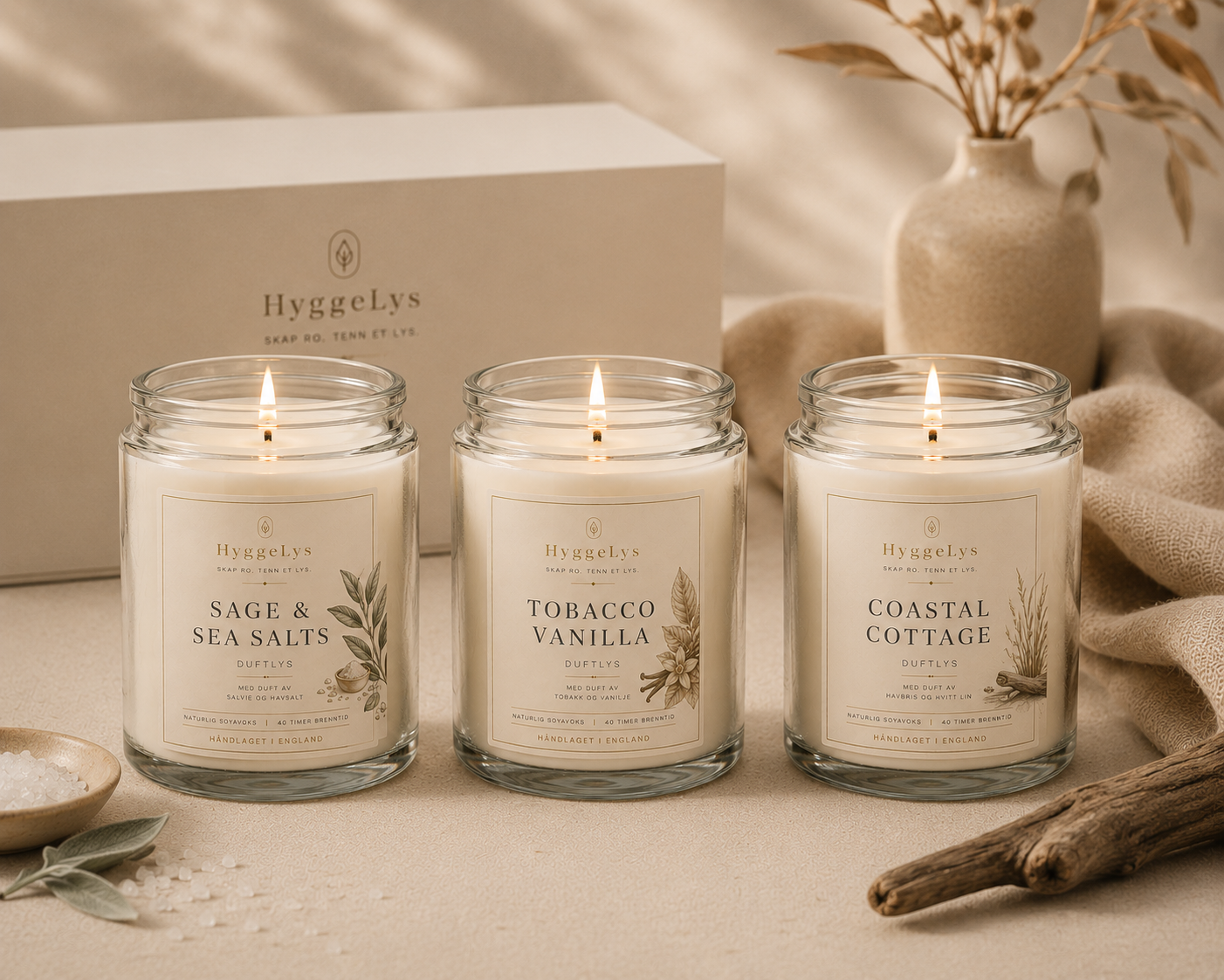 HyggeLys Nordic Escape Scented Candle Gift Set – 3-Pack Soy Wax