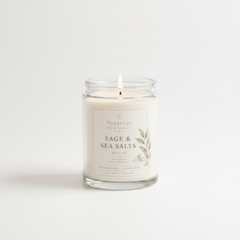 HyggeLys Sage & Sea Salt Scented Candle on white background