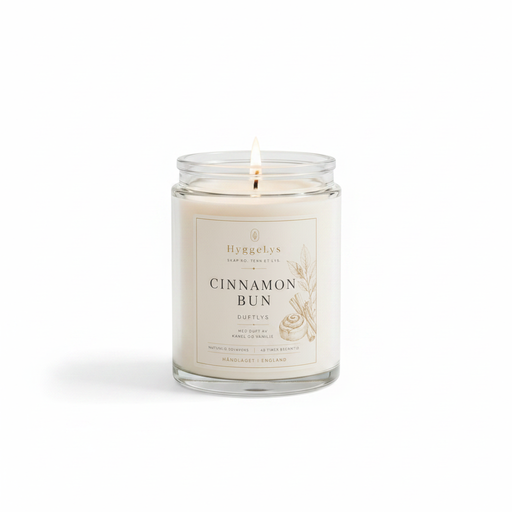 HyggeLys Cinnamon Bun Scented Candle on white background
