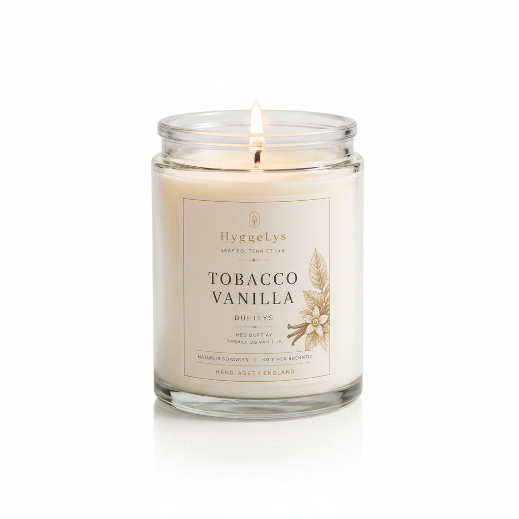 HyggeLys Tobacco Vanilla Scented Candle on white background