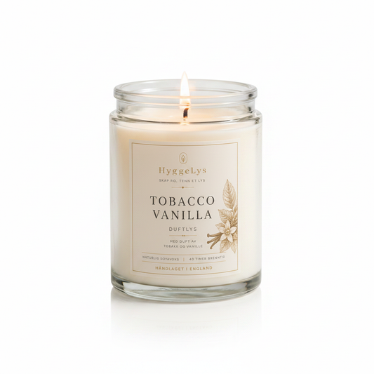 HyggeLys Tobacco Vanilla Scented Candle on white background